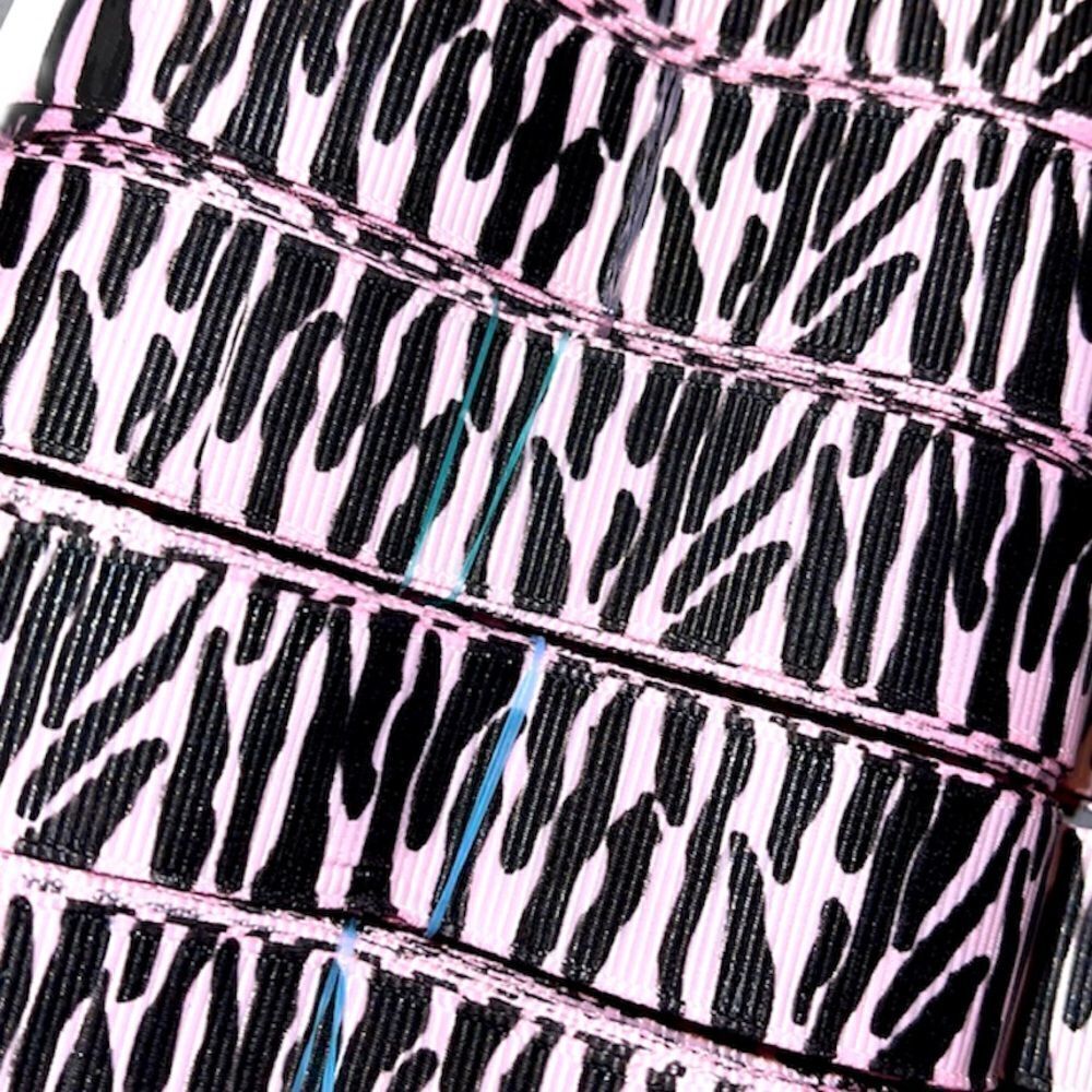 Grosgrain printed Ribbon 7/8” NEW 5 yards light baby pink black zebra striped